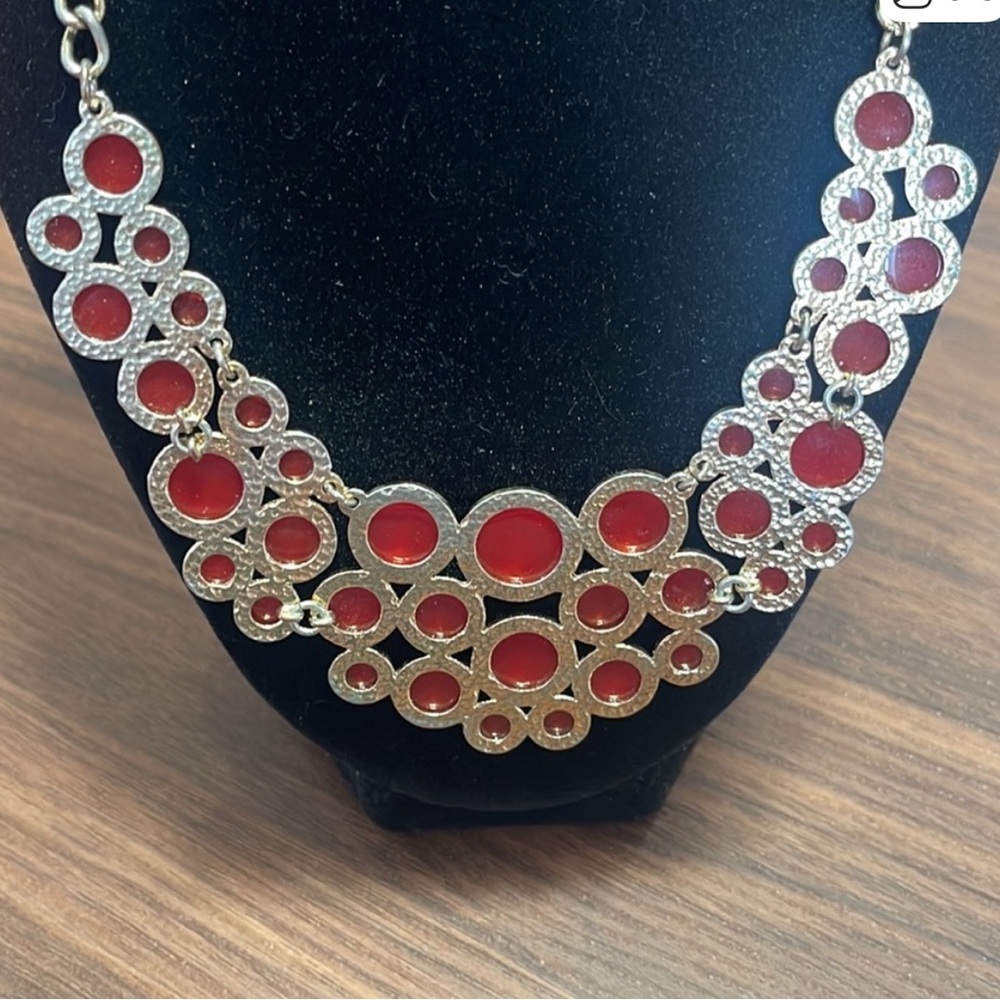 Bold Red Statement Bib Necklace - image 5